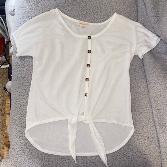 SOLD white button top w tie - Picture 1 of 4